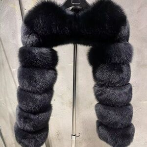 Luxurious Black Genuine Fox Fur Cape